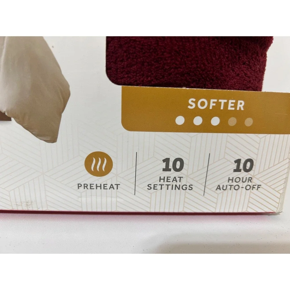 Sunbeam Heated Blanket Microplush 10 Heat Settings Size Full Burgundy
